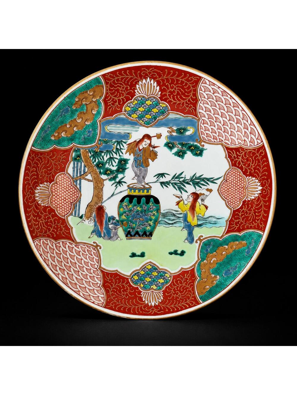 Antique Japanese Imari Signed Charger Plate - 13” Kutani Shoza Plate - 112